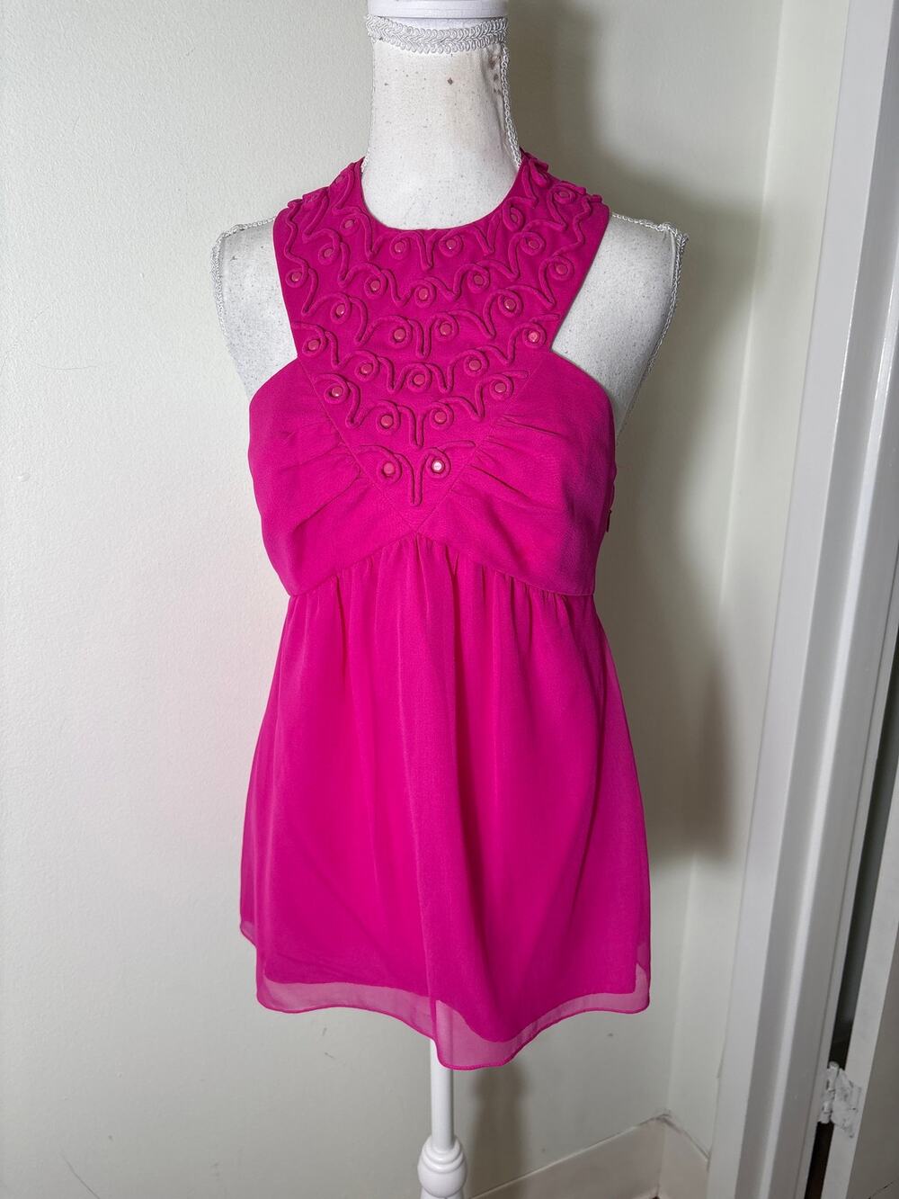 Tibi Hot Pink Silk Halter Backless Special Occasion Top Sz 4